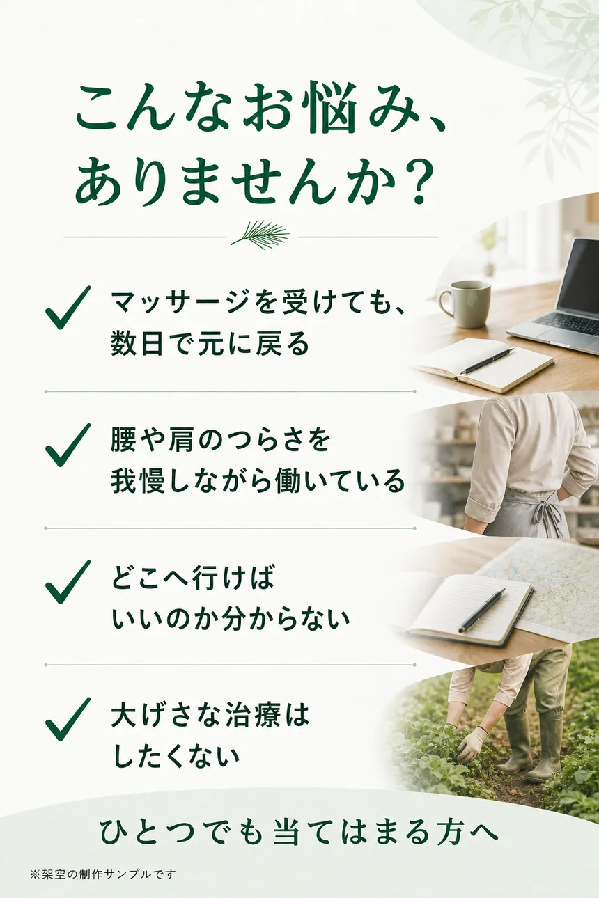 慢性的な腰や肩のつらさについての悩みチェックリスト